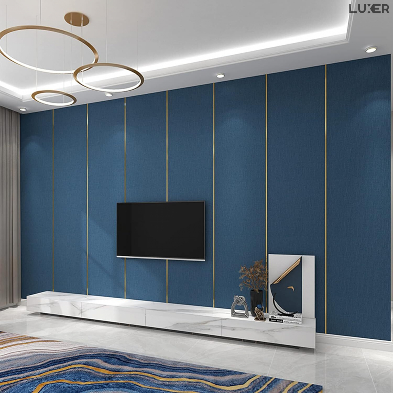 Banda Decorativa Autoadeziva, 1.1 cm x 5 m, pentru Pereti, Mobilier, Decoratiuni Auto si Interioare, Rezistenta la Apa, Durabila, Usor de Aplicat, Gold, Luxer, Banda adeziva decorativa de lipit pentru perete aurie tip platbanda / bordura prete, ornamentala luxer [4]