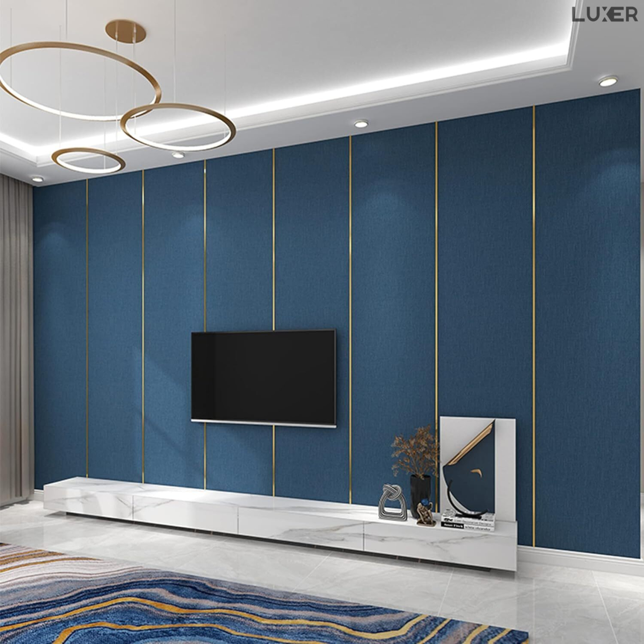 Banda Decorativa Autoadeziva, 1.1 cm x 5 m, pentru Pereti, Mobilier, Decoratiuni Auto si Interioare, Rezistenta la Apa, Durabila, Usor de Aplicat, Gold, Luxer, Banda adeziva decorativa de lipit pentru perete aurie tip platbanda / bordura prete, ornamentala luxer [5]