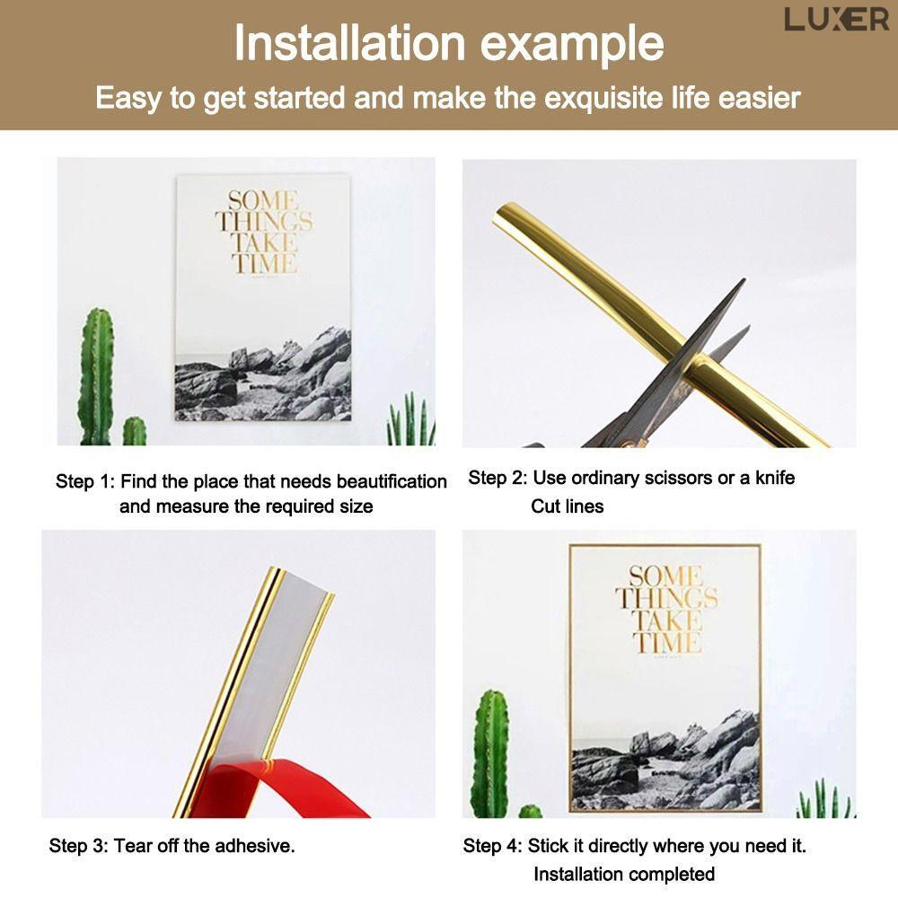 Banda Decorativa Autoadeziva, 1.1 cm x 5 m, pentru Pereti, Mobilier, Decoratiuni Auto si Interioare, Rezistenta la Apa, Durabila, Usor de Aplicat, Gold, Luxer, Banda adeziva decorativa de lipit pentru perete negru tip platbanda / bordura prete, ornamentala luxer [9]