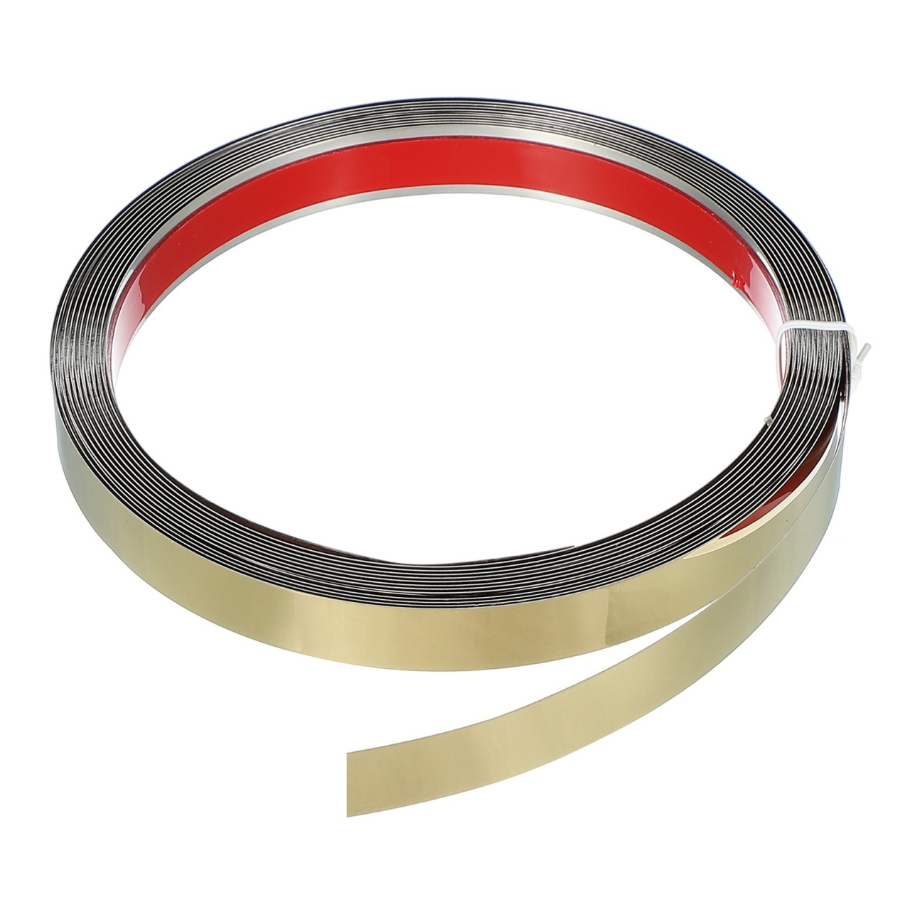 Bandă decorativă autoadezivă Luxer cu efect de oglindă aurie, lungime 5 metri, lățime 1.5 cm, material reflectorizant premium, ideală pentru decoruri interioare, mobilier și rame. [1]