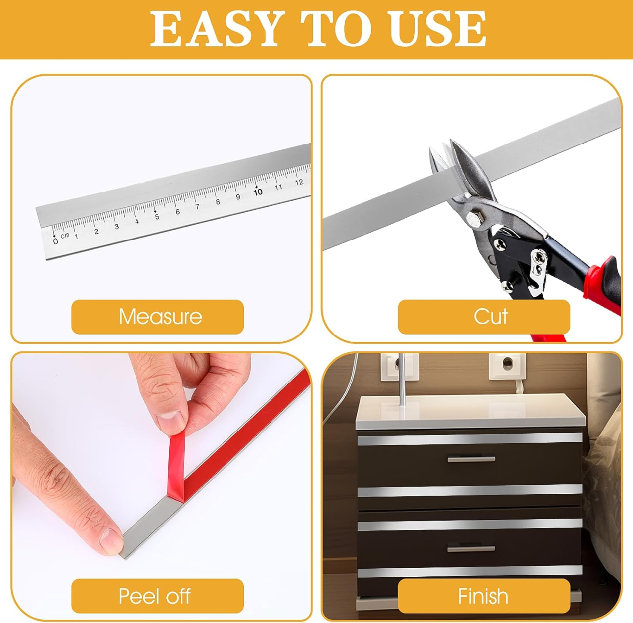 Bandă decorativă autoadezivă Luxer cu efect de oglindă argintie, lungime 5 metri, lățime 1.5 cm, material reflectorizant premium, ideală pentru decoruri interioare, mobilier și rame. [9]