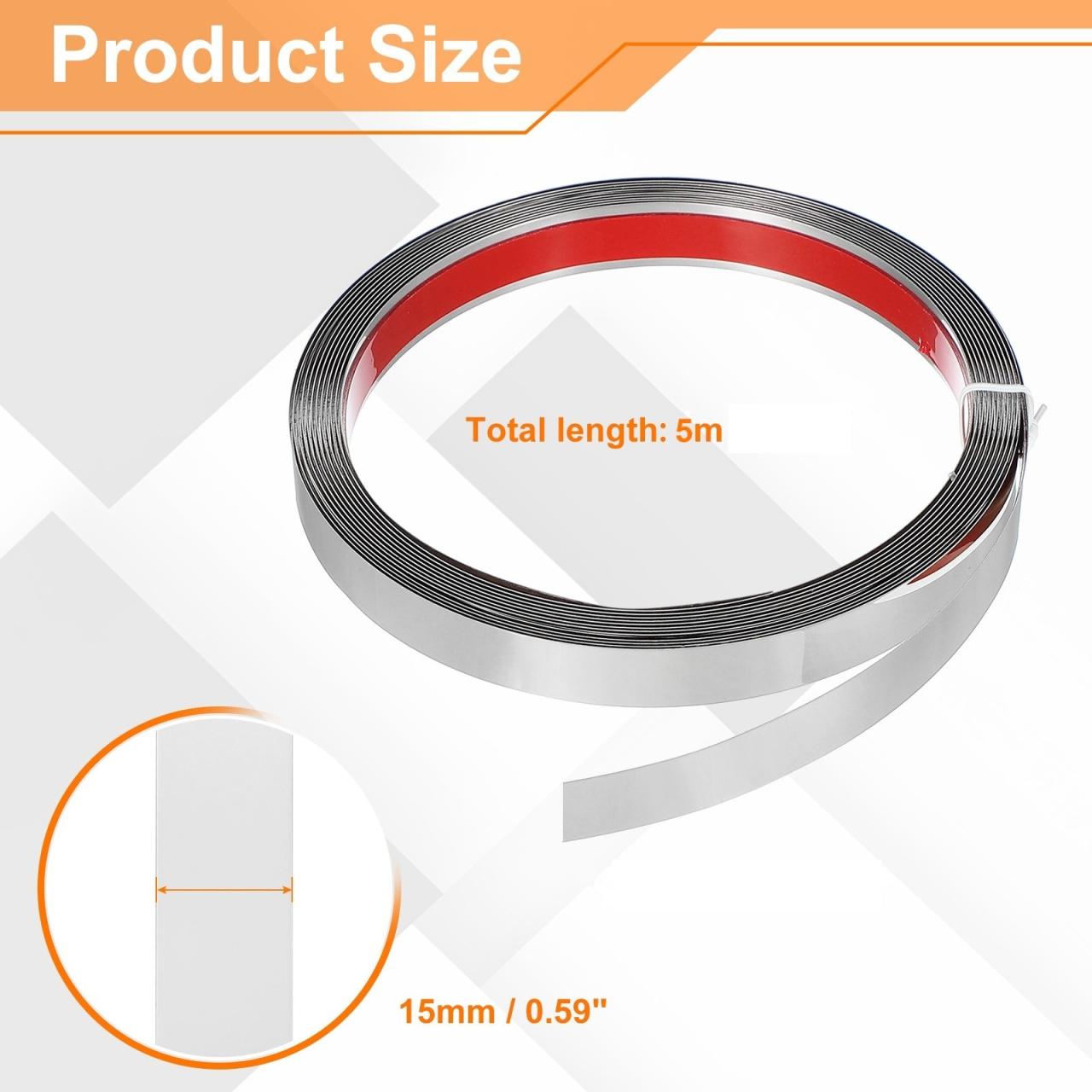 Bandă decorativă autoadezivă Luxer cu efect de oglindă argintie, lungime 5 metri, lățime 1.5 cm, material reflectorizant premium, ideală pentru decoruri interioare, mobilier și rame. [10]