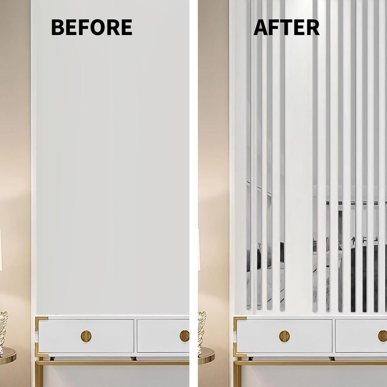 Bandă decorativă autoadezivă Luxer cu efect de oglindă argintie, lungime 5 metri, lățime 2.5 cm, material reflectorizant premium, ideală pentru decoruri interioare, mobilier și rame. [4]