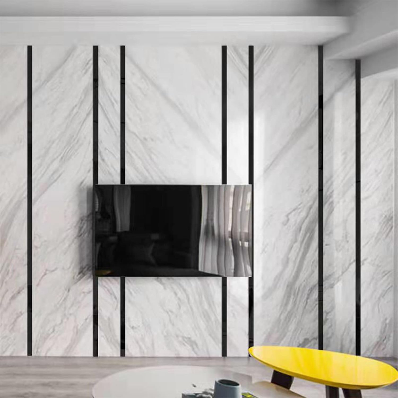 Bandă decorativă autoadezivă Luxer cu efect de oglindă neagra, lungime 5 metri, lățime 2.5 cm, material reflectorizant premium, ideală pentru decoruri interioare, mobilier și rame. [3]