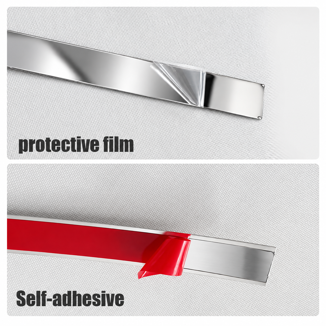 Bandă decorativă autoadezivă Luxer cu efect de oglindă argintie, lungime 5 metri, lățime 4 cm, material reflectorizant premium, ideală pentru decoruri interioare, mobilier și rame. [6]