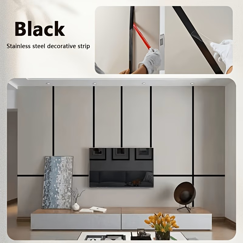 Bandă decorativă autoadezivă Luxer cu efect de oglindă neagra, lungime 5 metri, lățime 4 cm, material reflectorizant premium, ideală pentru decoruri interioare, mobilier și rame. [4]