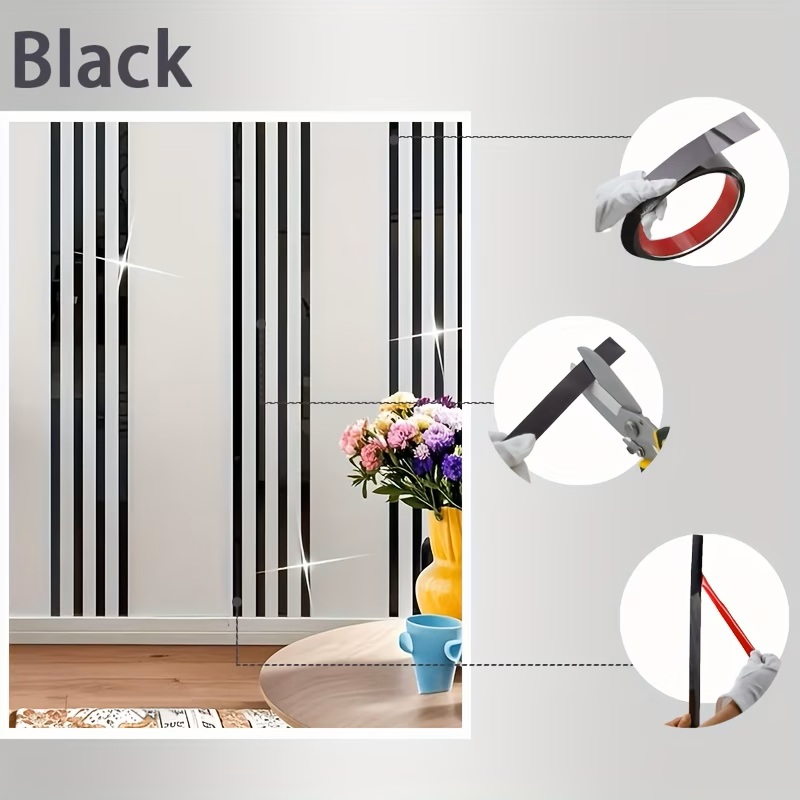 Bandă decorativă autoadezivă Luxer cu efect de oglindă neagra, lungime 5 metri, lățime 4 cm, material reflectorizant premium, ideală pentru decoruri interioare, mobilier și rame. [3]