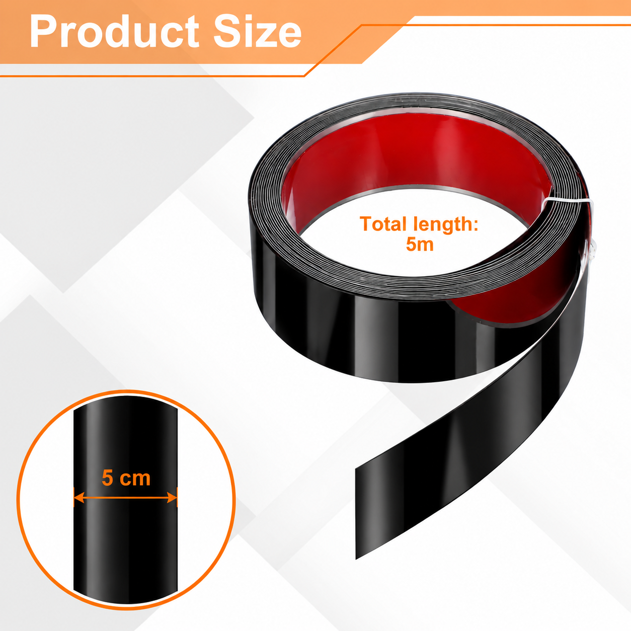 Bandă decorativă autoadezivă Luxer cu efect de oglindă neagra, lungime 5 metri, lățime 5 cm, material reflectorizant premium, ideală pentru decoruri interioare, mobilier și rame. [9]