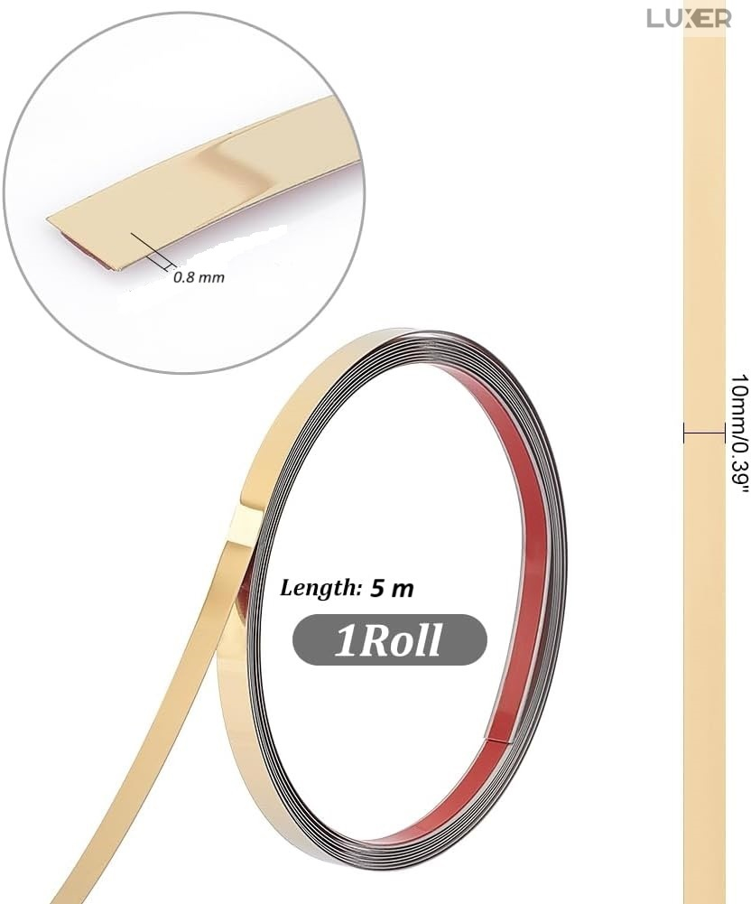 Banda Decorativa Autoadeziva Pentru Perete Cu Efect de Oglinda Luxer, Lungime 500 cm, Latime 1 cm, Gold, Banda Adeziva Metalica Pentru Mobila/Usi/Ferestre pentru Decor Dedeman Leroy Merlin Emag Gresie/Faianta Luxer [13]