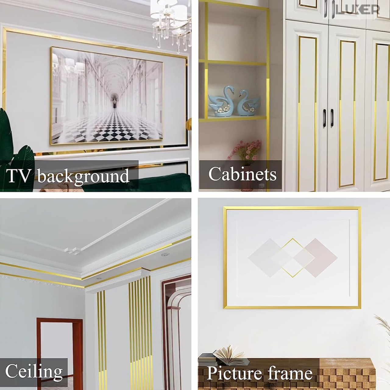 Banda Decorativa Autoadeziva Pentru Perete Cu Efect de Oglinda Luxer, Lungime 500 cm, Latime 1 cm, Gold, Banda Adeziva Metalica Pentru Mobila/Usi/Ferestre pentru Decor Dedeman Leroy Merlin Emag Gresie/Faianta Luxer [7]