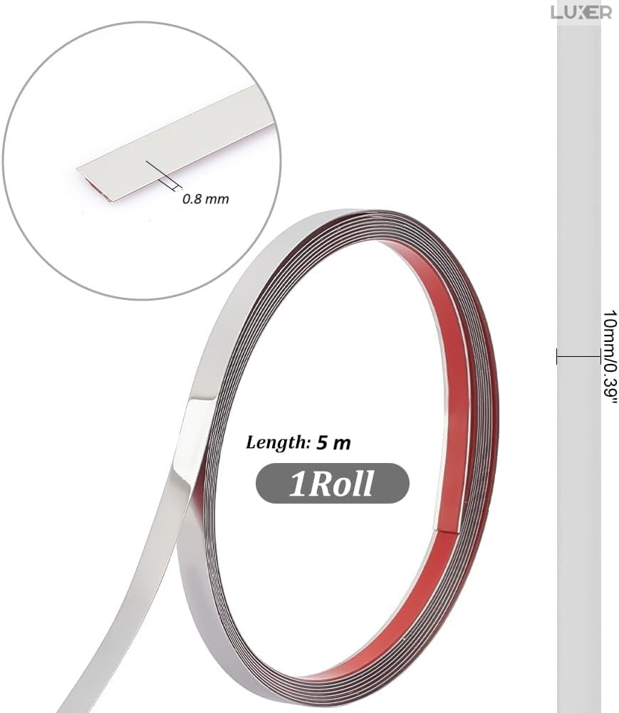 Banda Decorativa Autoadeziva Pentru Perete Cu Efect de Oglinda Luxer, Lungime 500 cm, Latime 1 cm, Silver, Banda Adeziva Metalica Pentru Mobila/Usi/Ferestre pentru Decor Dedeman Leroy Merlin Emag Gresie/Faianta Luxer [12]