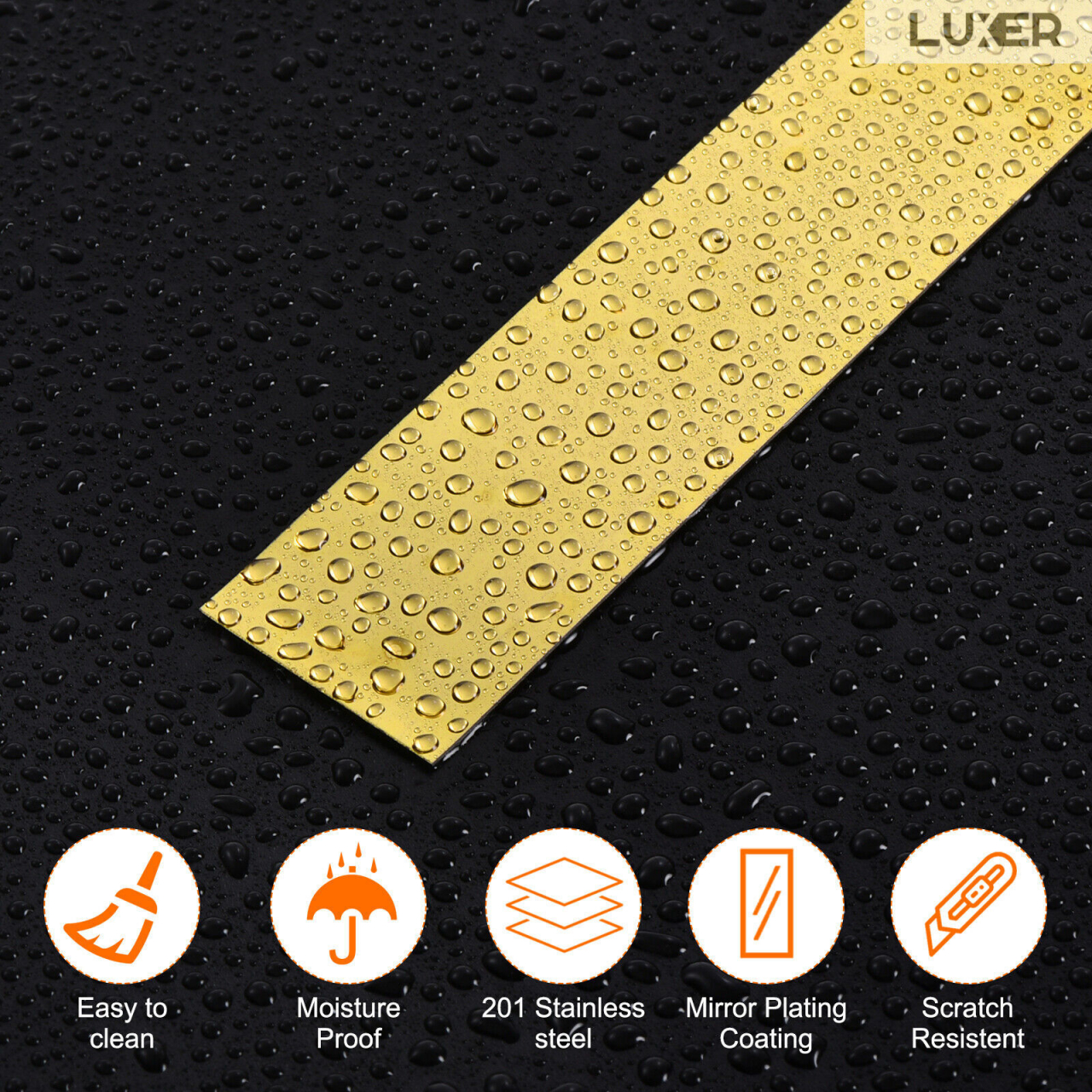 Banda Decorativa Autoadeziva Pentru Perete Cu Efect de Oglinda Luxer, Lungime 500 cm, Latime 2 cm, Gold, Banda Adeziva Metalica Pentru Mobila/Usi/Ferestre pentru Decor Dedeman Leroy Merlin Emag Gresie/Faianta Luxer [7]