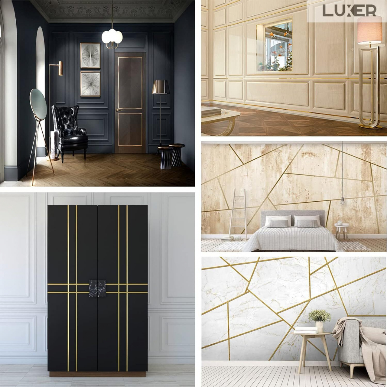Banda Decorativa Autoadeziva Pentru Perete Cu Efect de Oglinda Luxer, Lungime 500 cm, Latime 2 cm, Gold, Banda Adeziva Metalica Pentru Mobila/Usi/Ferestre pentru Decor Dedeman Leroy Merlin Emag Gresie/Faianta Luxer [6]