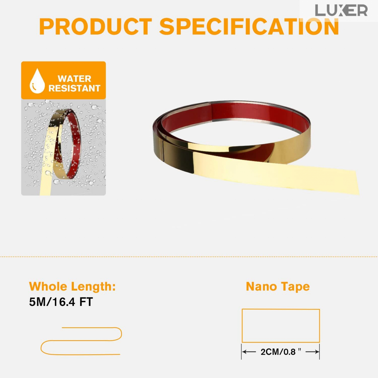 Banda Decorativa Autoadeziva Pentru Perete Cu Efect de Oglinda Luxer, Lungime 500 cm, Latime 2 cm, Gold, Banda Adeziva Metalica Pentru Mobila/Usi/Ferestre pentru Decor Dedeman Leroy Merlin Emag Gresie/Faianta Luxer [8]