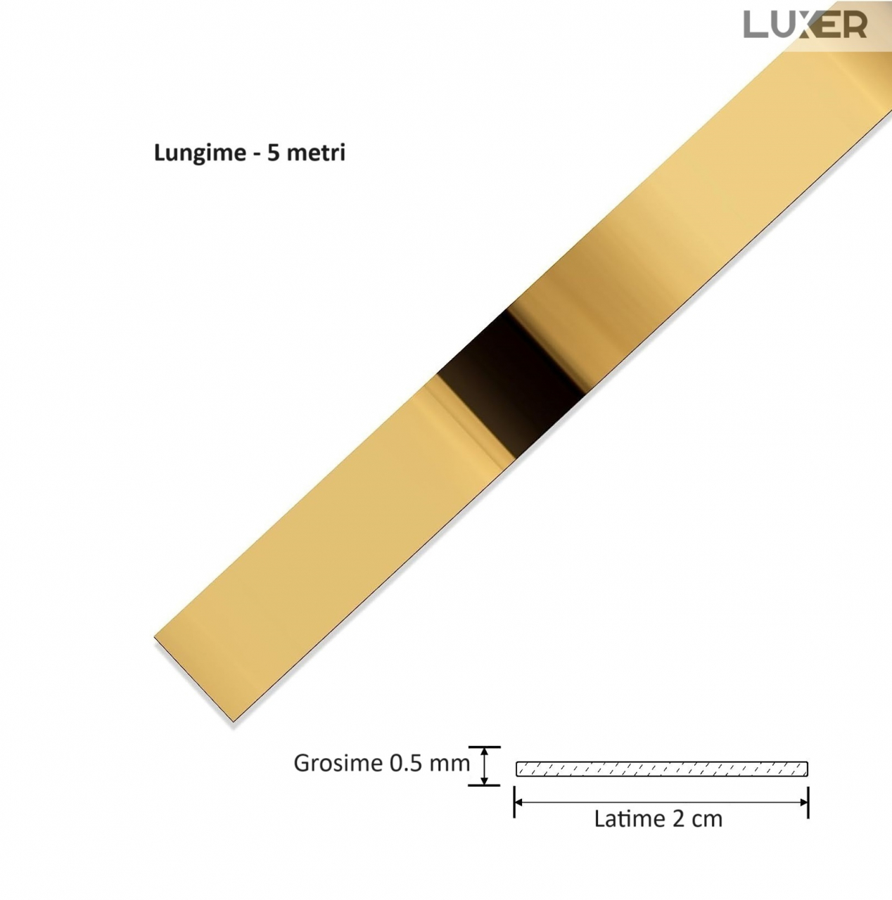 Banda Decorativa Autoadeziva Pentru Perete Cu Efect de Oglinda Luxer, Lungime 500 cm, Latime 2 cm, Gold, Banda Adeziva Metalica Pentru Mobila/Usi/Ferestre pentru Decor Dedeman Leroy Merlin Emag Gresie/Faianta Luxer [11]