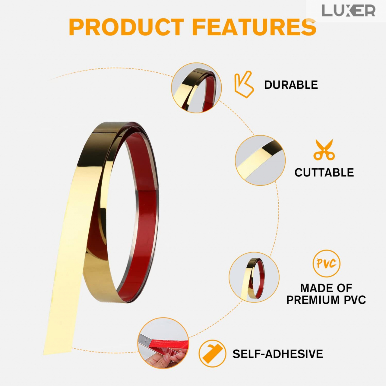 Banda Decorativa Autoadeziva Pentru Perete Cu Efect de Oglinda Luxer, Lungime 500 cm, Latime 2 cm, Gold, Banda Adeziva Metalica Pentru Mobila/Usi/Ferestre pentru Decor Dedeman Leroy Merlin Emag Gresie/Faianta Luxer [13]
