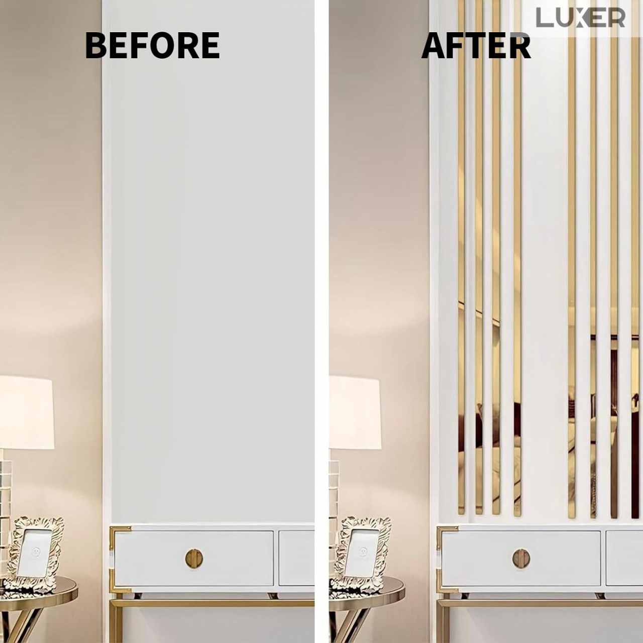 Banda Decorativa Autoadeziva Pentru Perete Cu Efect de Oglinda Luxer, Lungime 500 cm, Latime 2 cm, Gold, Banda Adeziva Metalica Pentru Mobila/Usi/Ferestre pentru Decor Dedeman Leroy Merlin Emag Gresie/Faianta Luxer [15]
