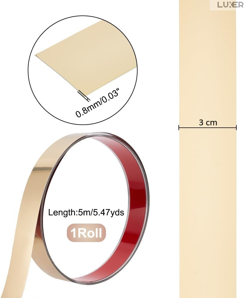 Banda Decorativa Autoadeziva Pentru Perete Cu Efect de Oglinda Luxer, Lungime 500 cm, Latime 3 cm, Gold, Banda Adeziva Metalica Pentru Mobila/Usi/Ferestre pentru Decor Dedeman Leroy Merlin Emag Gresie/Faianta Luxer [10]