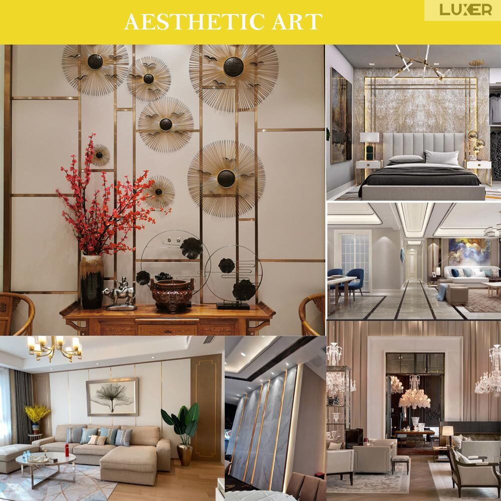 Banda Decorativa Autoadeziva Pentru Perete Cu Efect de Oglinda Luxer, Lungime 500 cm, Latime 3 cm, Gold, Banda Adeziva Metalica Pentru Mobila/Usi/Ferestre pentru Decor Dedeman Leroy Merlin Emag Gresie/Faianta Luxer [7]