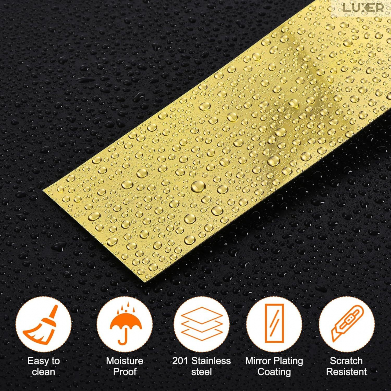Banda Decorativa Autoadeziva Pentru Perete Cu Efect de Oglinda Luxer, Lungime 500 cm, Latime 3 cm, Gold, Banda Adeziva Metalica Pentru Mobila/Usi/Ferestre pentru Decor Dedeman Leroy Merlin Emag Gresie/Faianta Luxer [8]