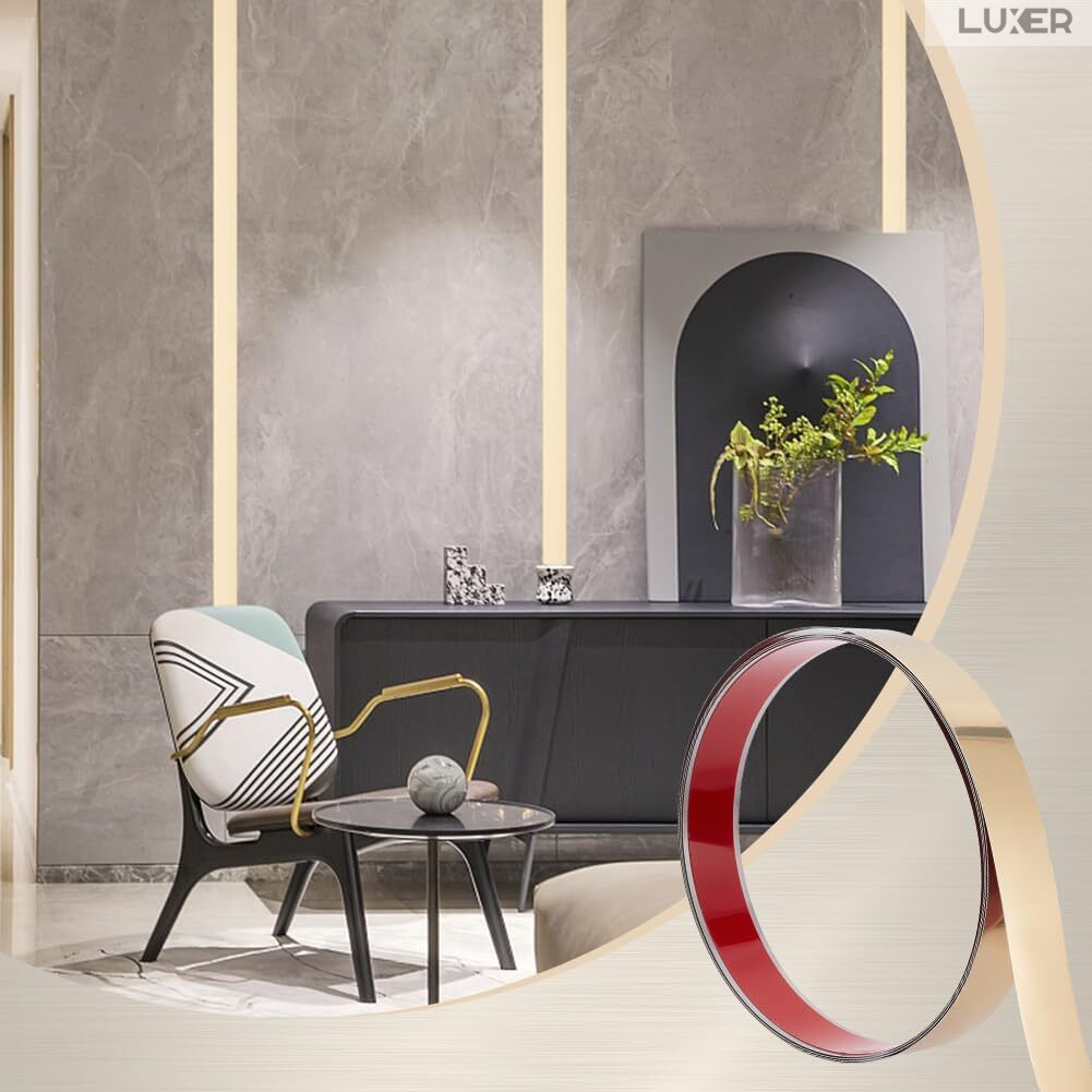 Banda Decorativa Autoadeziva Pentru Perete Cu Efect de Oglinda Luxer, Lungime 500 cm, Latime 3 cm, Gold, Banda Adeziva Metalica Pentru Mobila/Usi/Ferestre pentru Decor Dedeman Leroy Merlin Emag Gresie/Faianta Luxer [5]