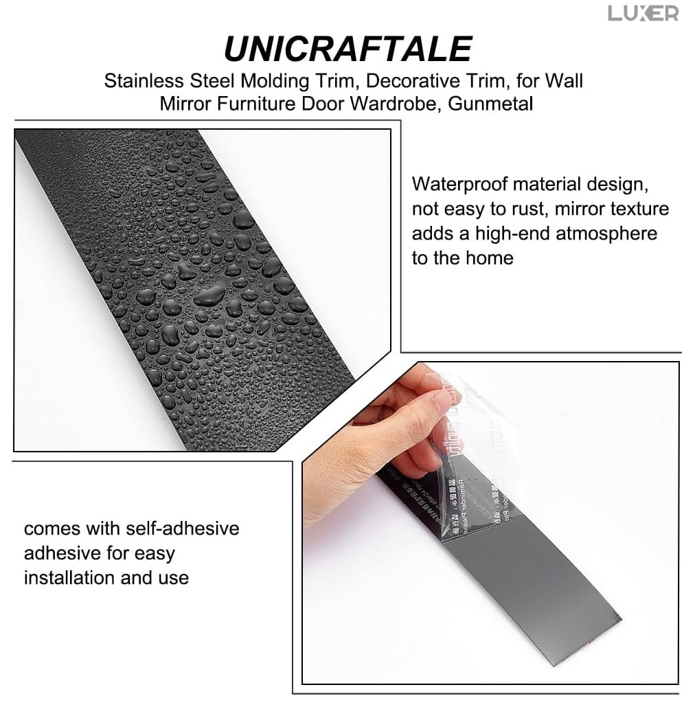 Banda Decorativa Autoadeziva Pentru Perete Cu Efect de Oglinda Luxer, Lungime 500 cm, Latime 3 cm, Metal Black, Banda Adeziva Metalica Pentru Mobila/Usi/Ferestre pentru Decor Dedeman Leroy Merlin Emag Gresie/Faianta Luxer [10]