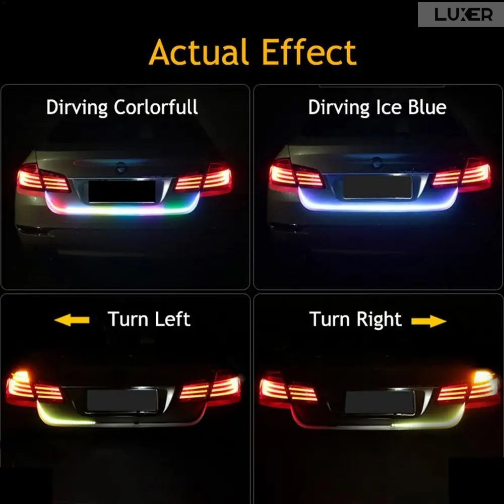 Banda LED Autoadeziva Pentru Portbagaj cu Semnalizare Dinamica Stanga/Dreapta/Marsarier/Frana, Rezistenta la Apa si la Temperaturi Ridicate, Compatibilitate Universala,Lungime 120 cm, Luxer, Banda LED Auto Autoadeziva Pentru Portbagaj cu Semnalizare Dinamica, Pentru Exterior, Dedeman, Rgb, 12 V, kit banda led pentru stopuri, Altex Jumbo Olx Leroy Merlin Luxer [2]
