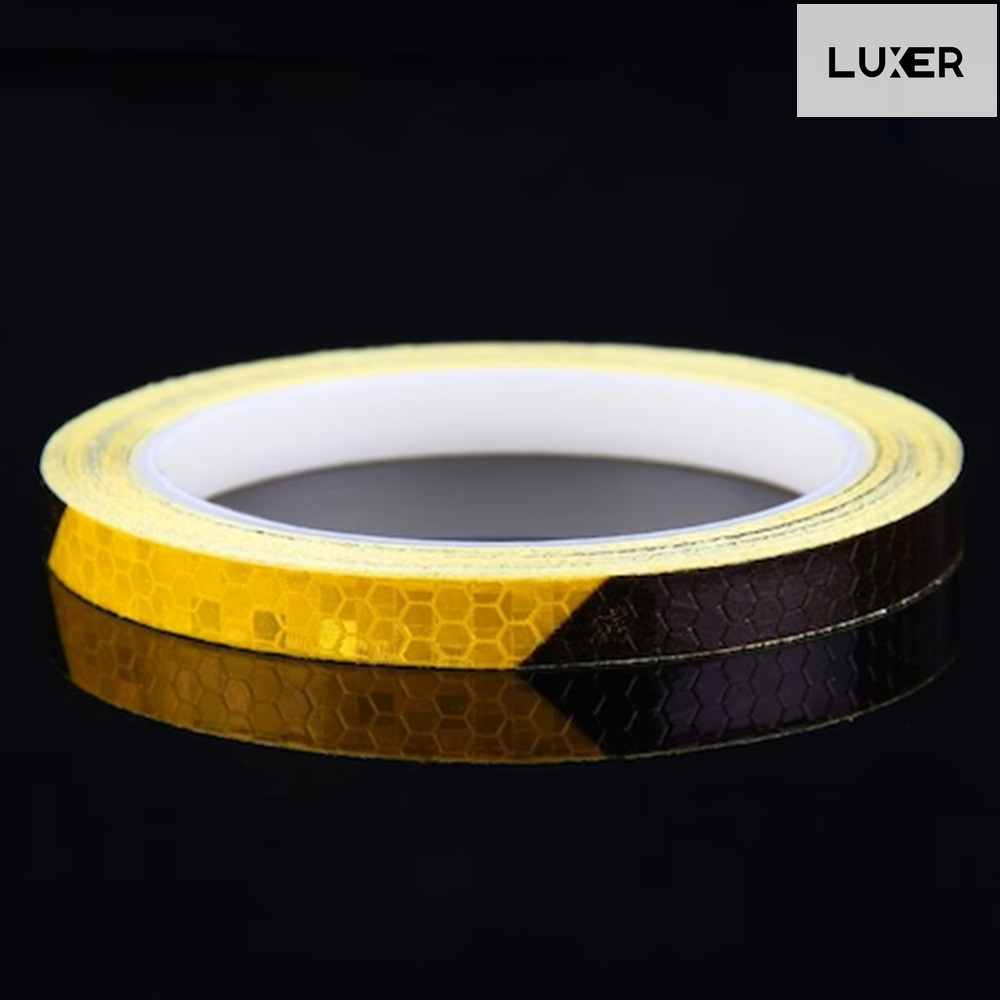 Banda Reflectorizanta Autoadeziva Pentru Bicicleta, Motocicleta, Masina, Scari sau Alte Suprafete, Model Hexagonal, Dimensiuni 800x1 cm, Negru/Galben, Luxer [1]