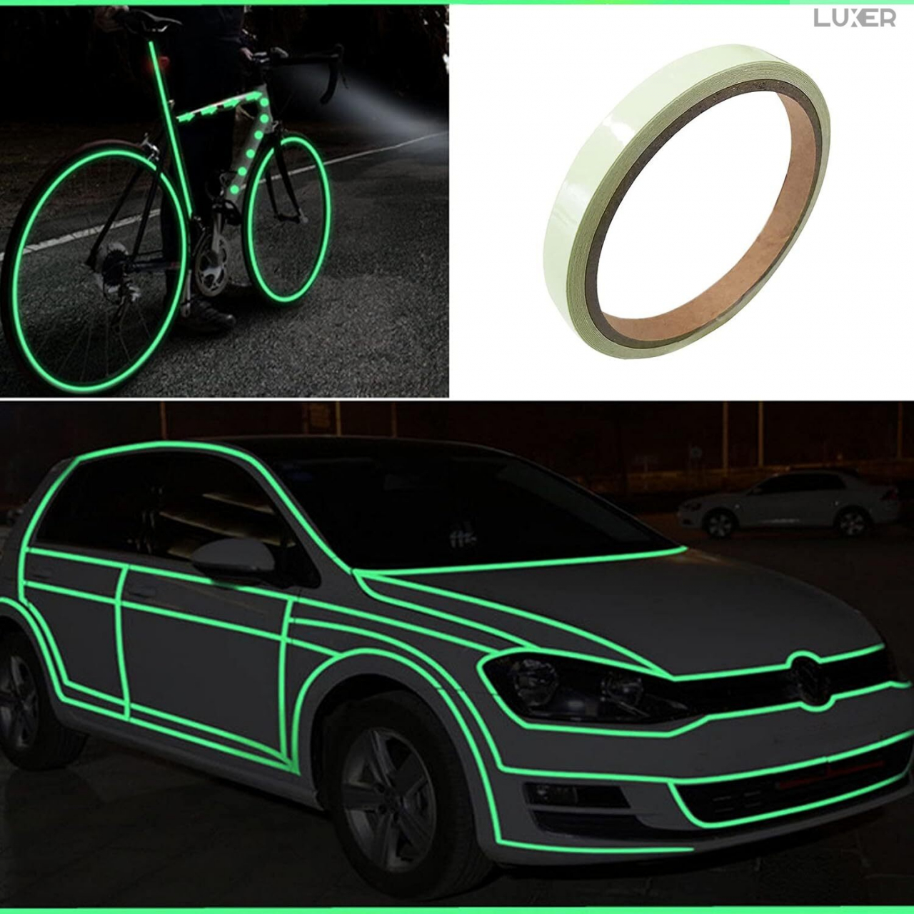 Banda Reflectorizanta Autoadeziva Pentru Bicicleta, Motocicleta, Masina, Scari sau Alte Suprafete, Model Hexagonal, Dimensiuni 800x1 cm, Verde Neon, Luxer [9]
