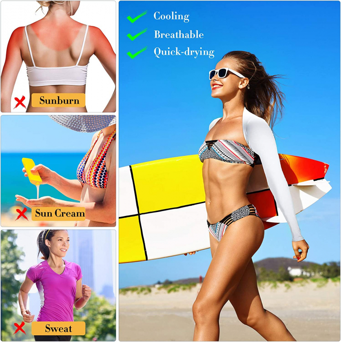 Bolero cu Maneci Sport si Protectie UV Luxer, Marime Universala, Unisex, Negru,  protectie auto, alergat, ciclism, pescuit, Negru, maneca protectie solara uv manusi fortbal alergat decathlon ieftine universale emag luxer [9]