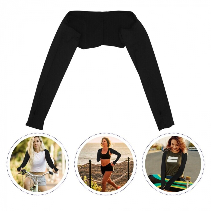 Bolero cu Maneci Sport si Protectie UV Luxer, Marime Universala, Unisex, Negru,  protectie auto, alergat, ciclism, pescuit, Negru, maneca protectie solara uv manusi fortbal alergat decathlon ieftine universale emag luxer [3]