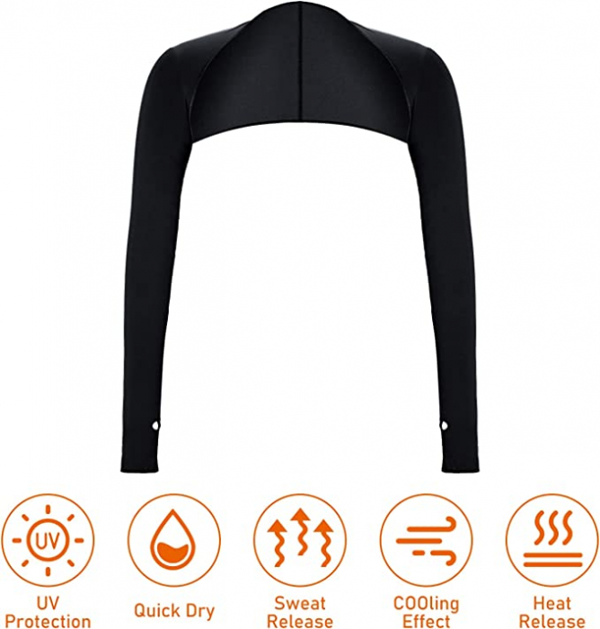 Bolero cu Maneci Sport si Protectie UV Luxer, Marime Universala, Unisex, Negru,  protectie auto, alergat, ciclism, pescuit, Negru, maneca protectie solara uv manusi fortbal alergat decathlon ieftine universale emag luxer [7]