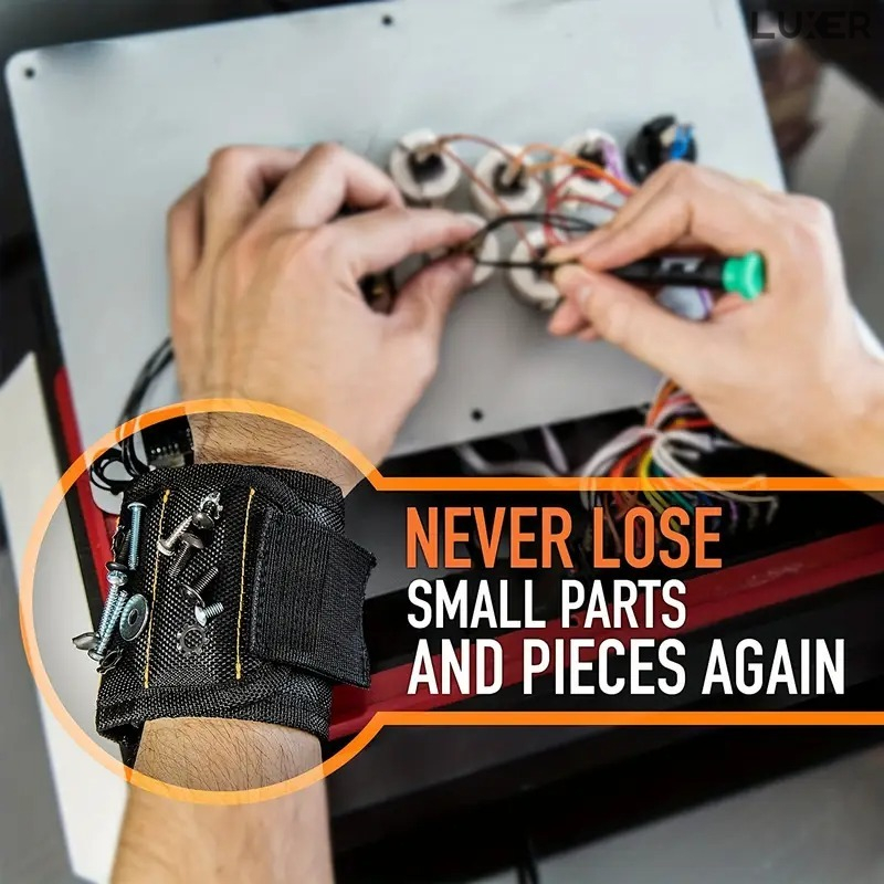Brățară magnetică Luxer pentru susținerea șuruburilor, uneltelor, cuielor și burghielor, cu 15 magneți puternici neodim, reglabilă și confortabilă, ideală pentru bricolaj și reparații. [3]
