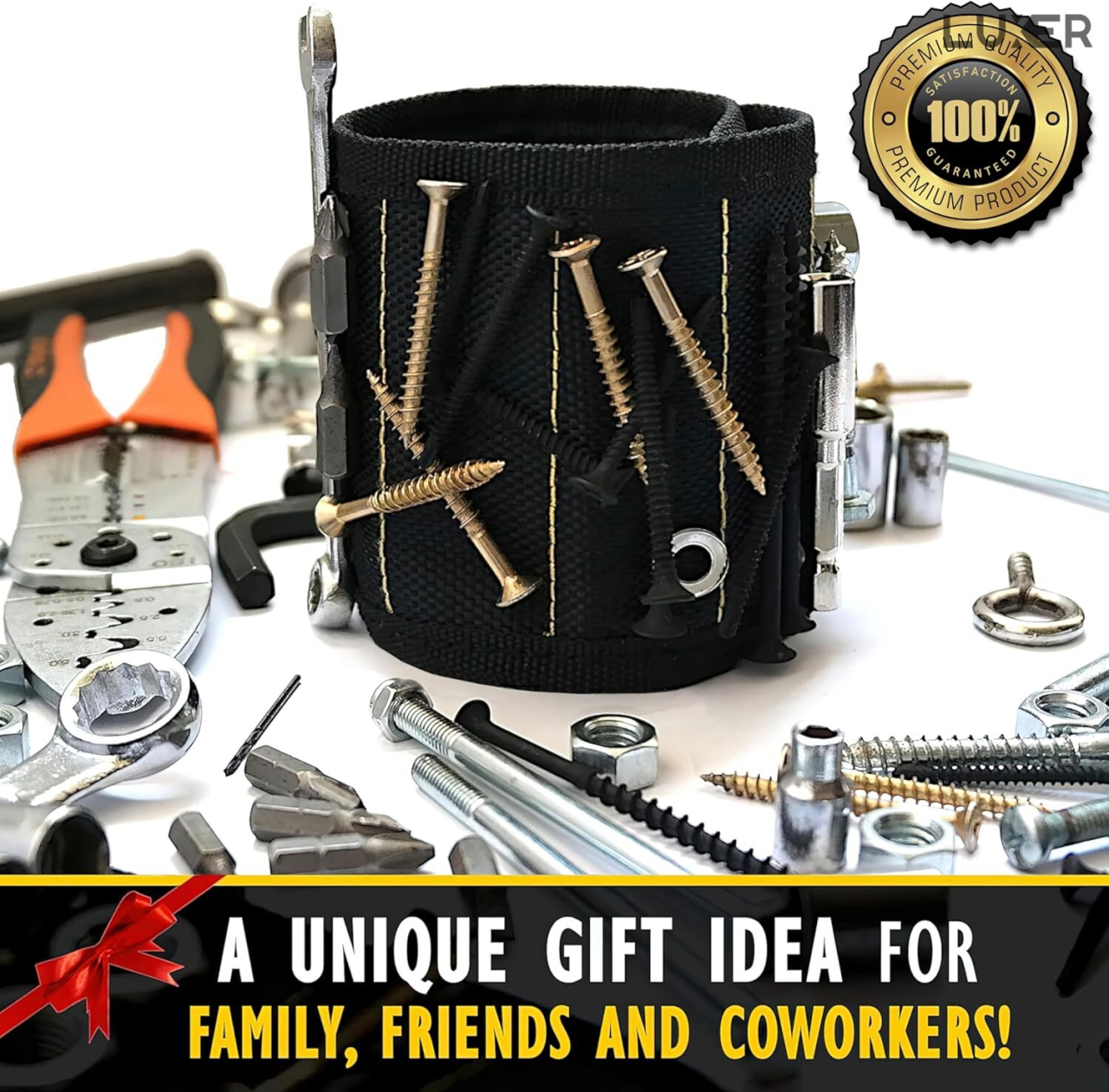 Brățară magnetică Luxer pentru susținerea șuruburilor, uneltelor, cuielor și burghielor, cu 15 magneți puternici neodim, reglabilă și confortabilă, ideală pentru bricolaj și reparații. [7]