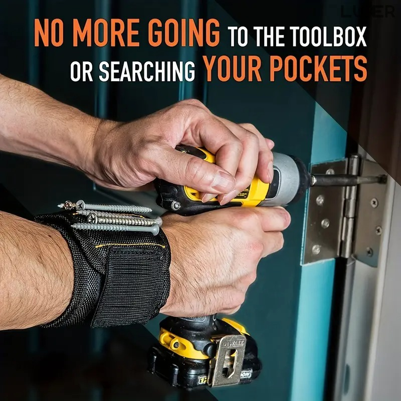 Brățară magnetică Luxer pentru susținerea șuruburilor, uneltelor, cuielor și burghielor, cu 15 magneți puternici neodim, reglabilă și confortabilă, ideală pentru bricolaj și reparații. [5]