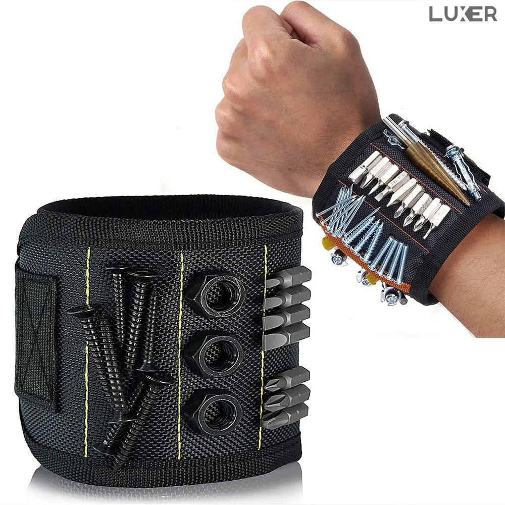Brățară magnetică Luxer pentru susținerea șuruburilor, uneltelor, cuielor și burghielor, cu 15 magneți puternici neodim, reglabilă și confortabilă, ideală pentru bricolaj și reparații. [2]