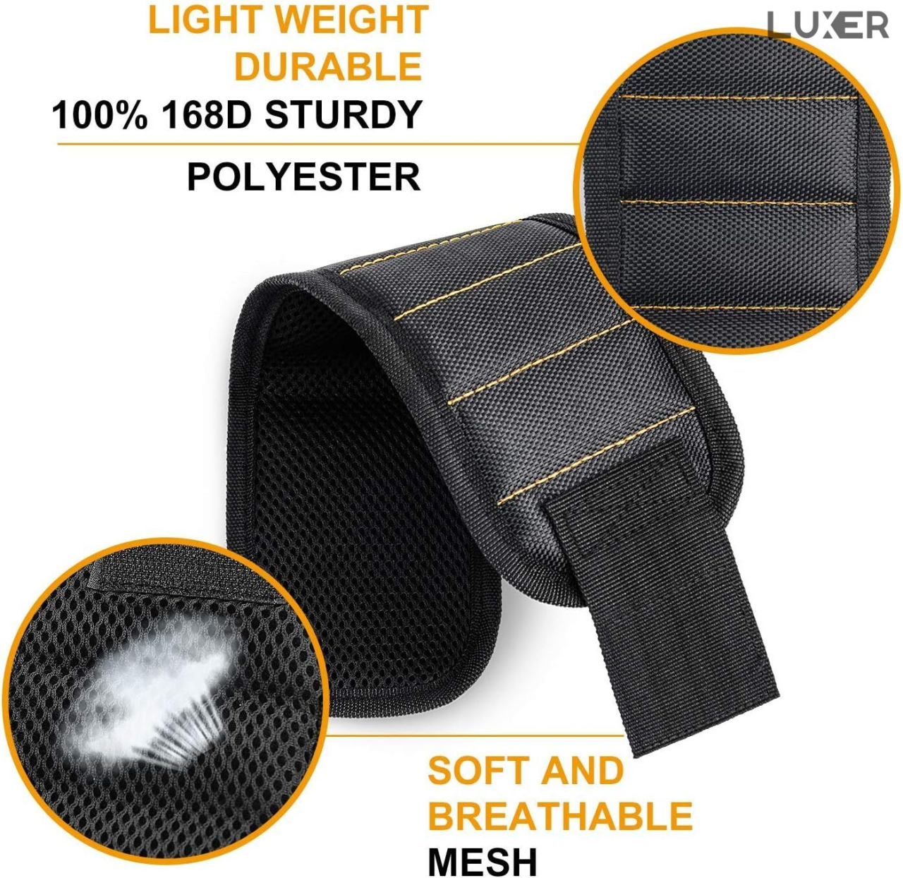 Brățară magnetică Luxer pentru susținerea șuruburilor, uneltelor, cuielor și burghielor, cu 15 magneți puternici neodim, reglabilă și confortabilă, ideală pentru bricolaj și reparații. [9]
