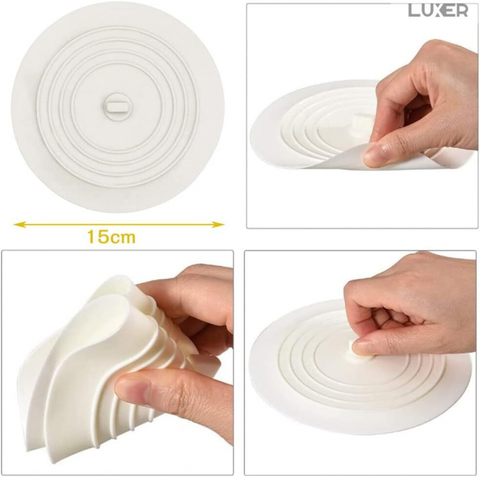 Capac Din Silicon/Dop Pentru Chiuveta/Cada/Sifon Luxer, Protectie Impotriva Gandacilor si Mirosurilor Neplacute, Diametru 15 cm, Gri /Alb, dop chiuveta bucatarie franke dedemna blocat leroy ikea emag silicon ieftin pentru scurgere lavoar mascare luxer [13]