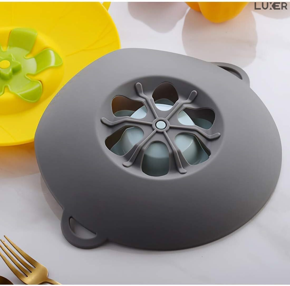 Capac din Silicon pentru Oala cu Orificiu Abur, Sistem Inteligent Antiscurgere, Marime Universala, Diametru 26 cm, 2 Manere, Rezistent intre -40 si 230 °C, Functie Gatire la Aburi, Gri, Luxer [5]