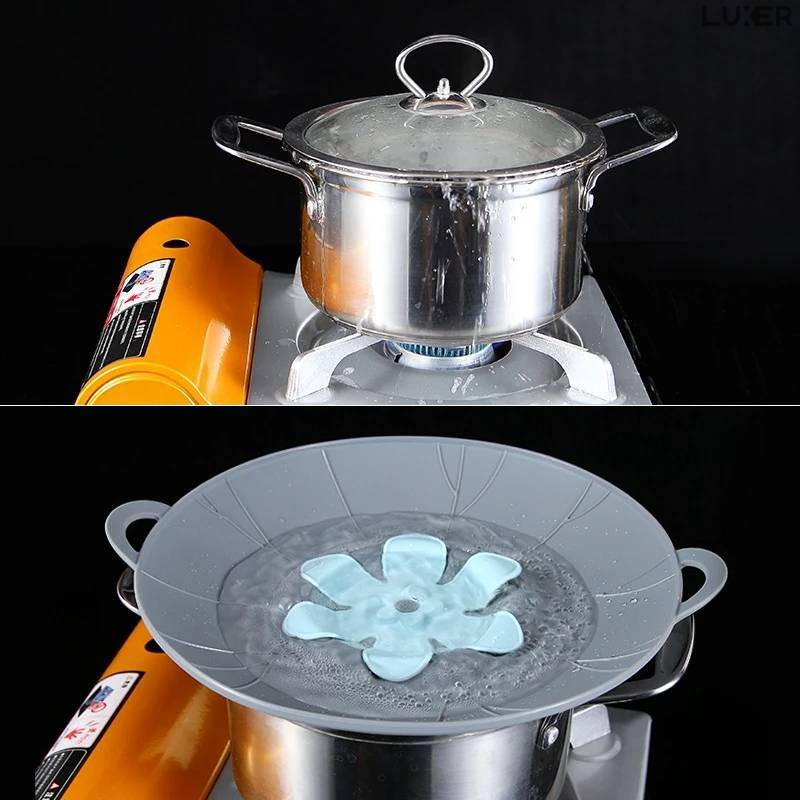 Capac din Silicon pentru Oala cu Orificiu Abur, Sistem Inteligent Antiscurgere, Marime Universala, Diametru 26 cm, 2 Manere, Rezistent intre -40 si 230 °C, Functie Gatire la Aburi, Gri, Luxer [7]