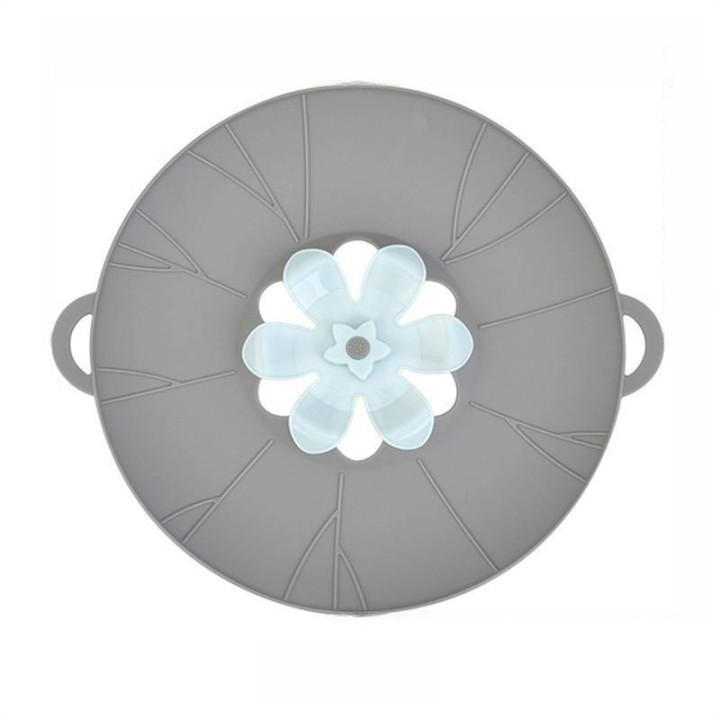 Capac din Silicon pentru Oala cu Orificiu Abur, Sistem Inteligent Antiscurgere, Marime Universala, Diametru 26 cm, 2 Manere, Rezistent intre -40 si 230 °C, Functie Gatire la Aburi, Gri, Luxer [9]