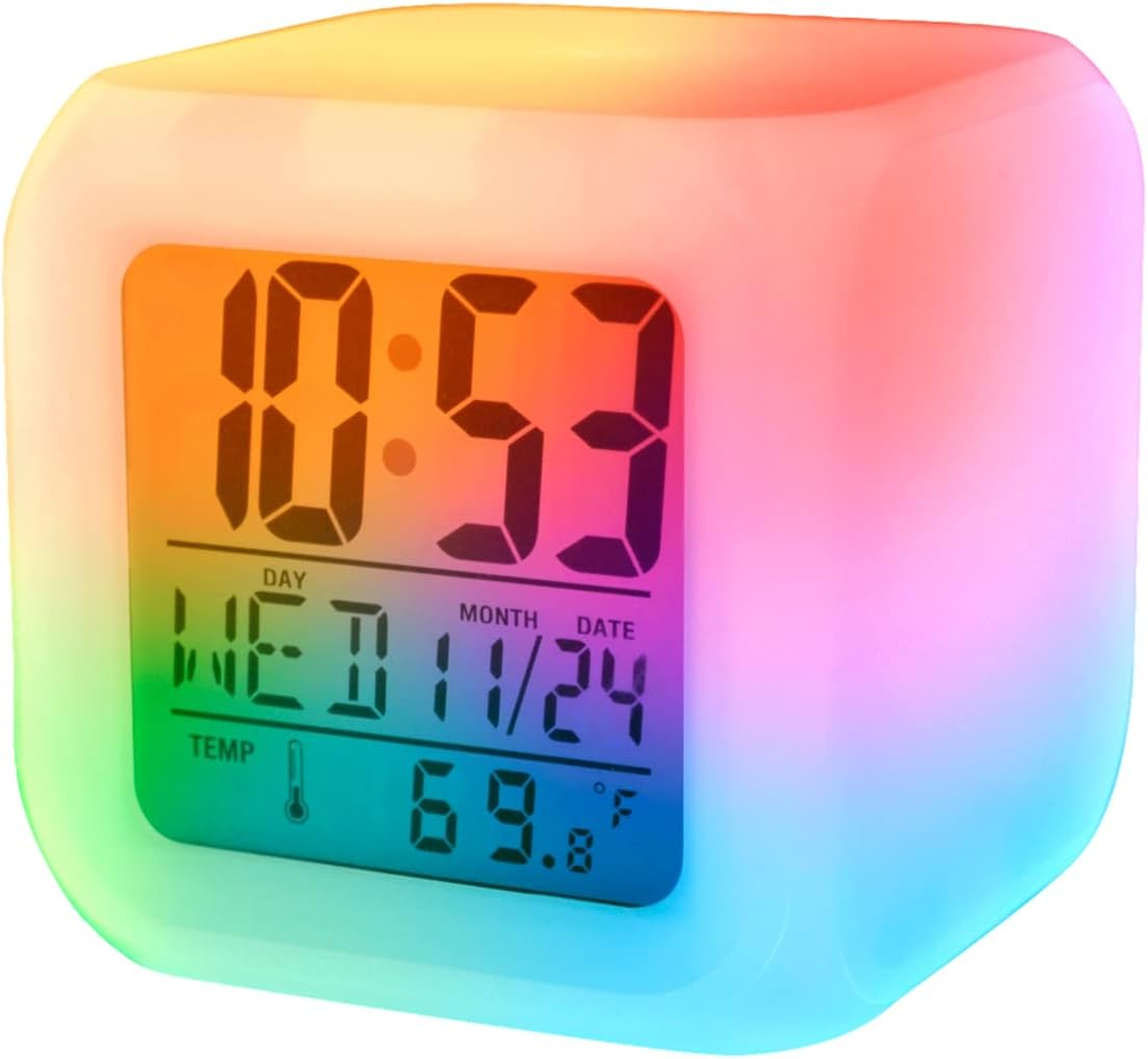 Ceas Digital pentru Masa/Birou/Noptiera, Multifunctional, cu Termometru si Alarma, Multiple Culori, Dimensiuni 8x8x8 cm, Luxer [7]
