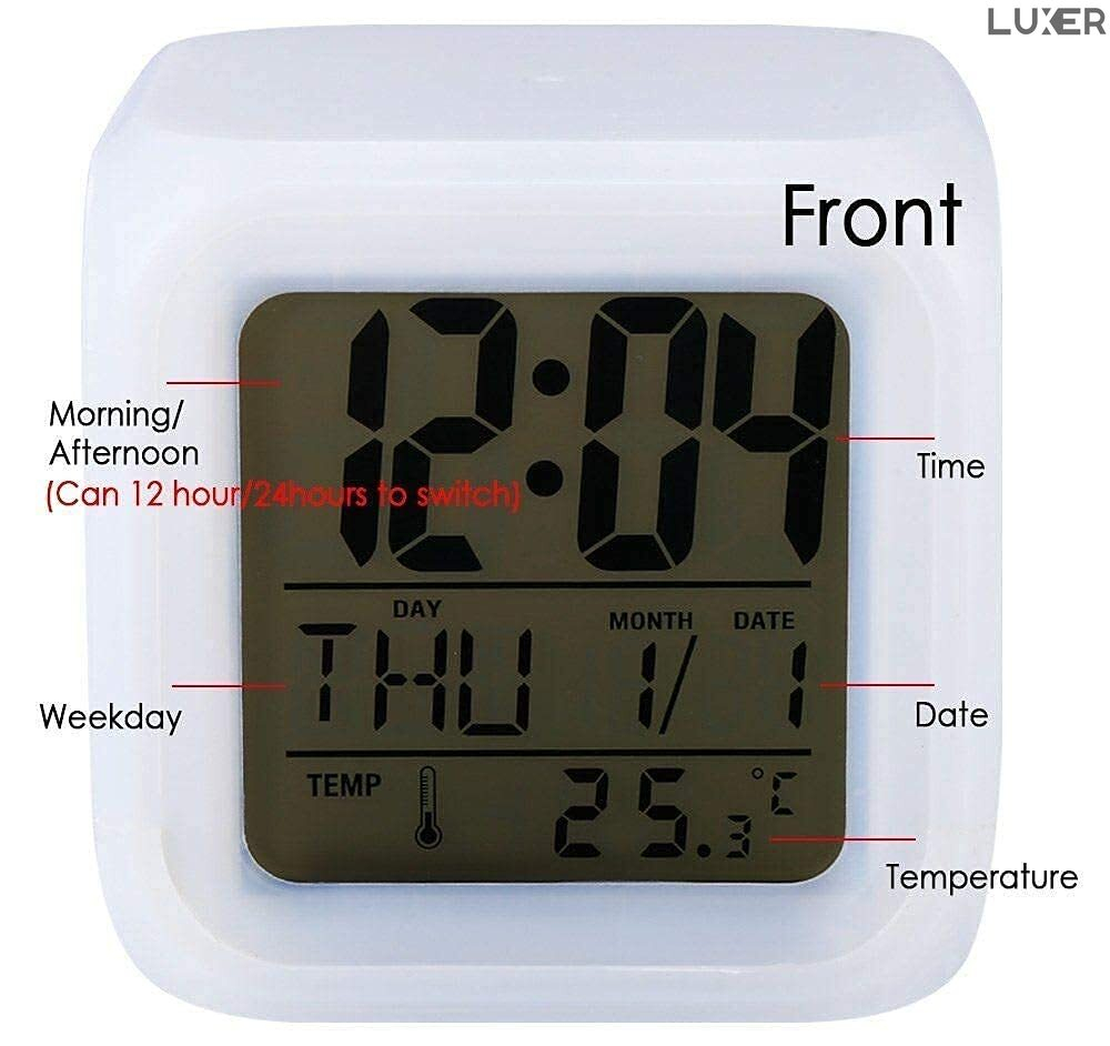 Ceas Digital pentru Masa/Birou/Noptiera, Multifunctional, cu Termometru si Alarma, Multiple Culori, Dimensiuni 8x8x8 cm, Luxer [4]