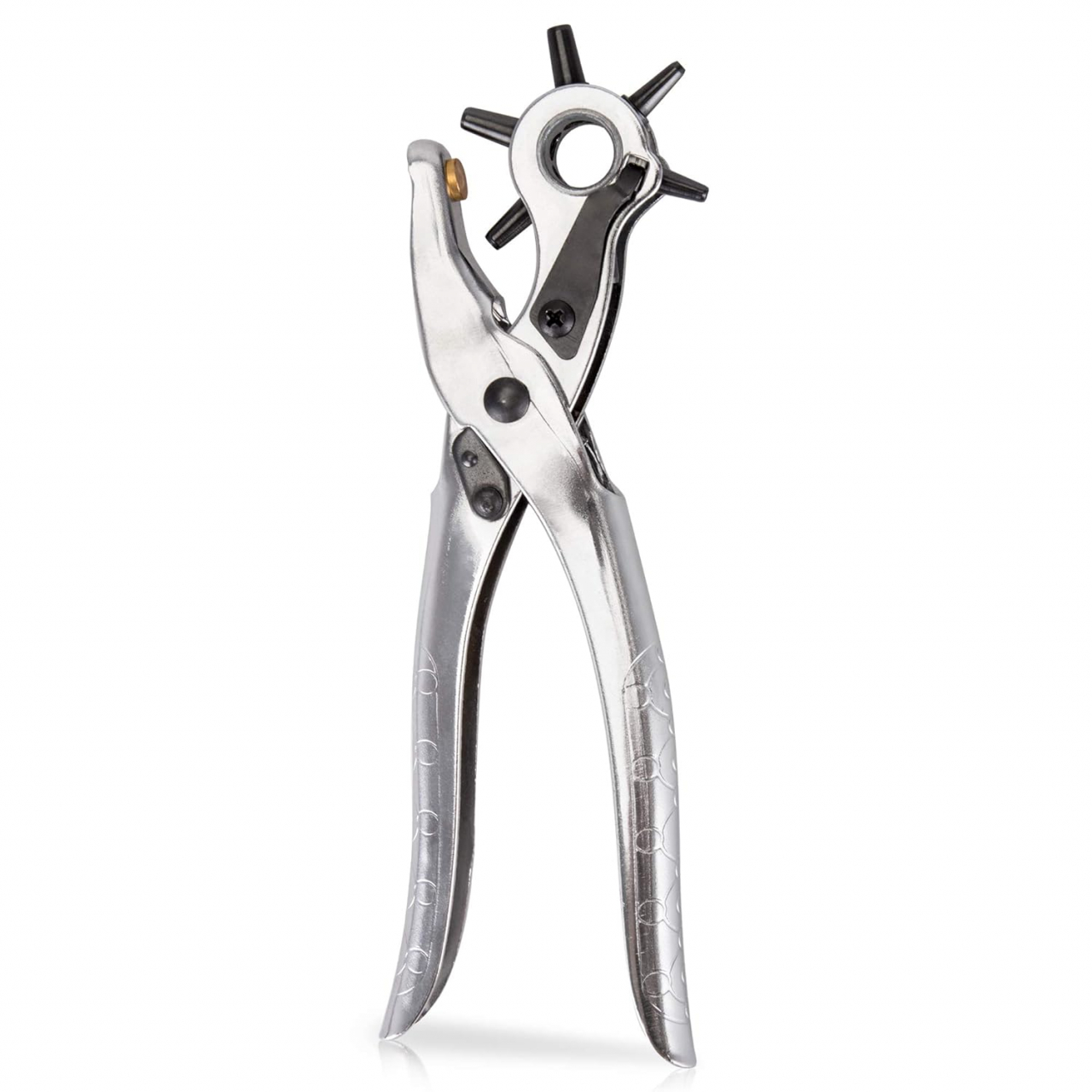 Cleste Perforator Pentru Facut Gauri La Curele, Genti, Pantofi, Zgarzi sau Alte Proiecte de Bricolaj, Cap Rotativ Pentru 6 Dimensiuni de Gauri, Functie Capsare si Nituire, 23 cm, Argintiu, Luxer [4]