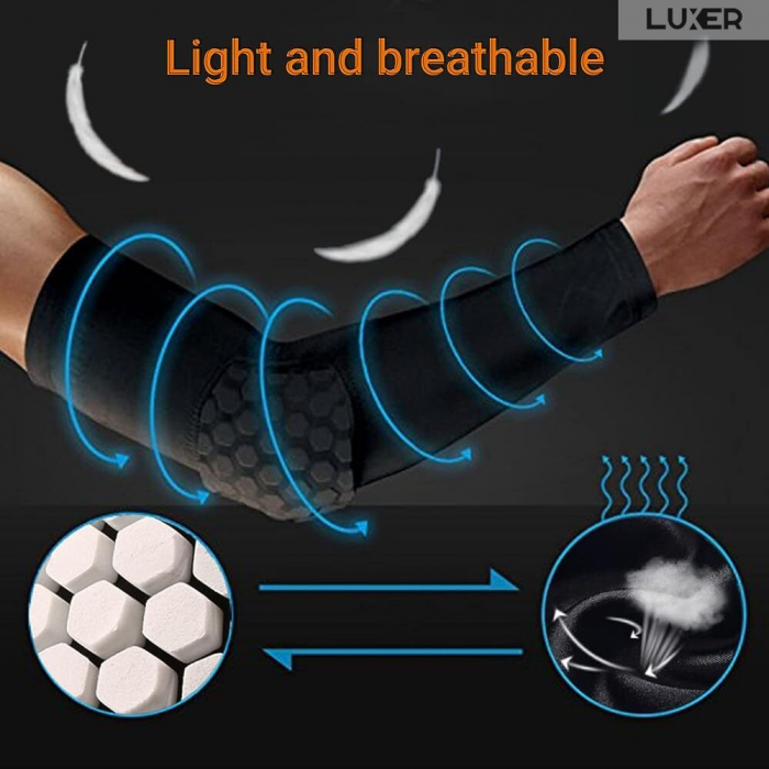 Cotiera cu Tampon de Protectie Luxer, Circumferinta Brat 35-45 cm, Unisex, Negru/Alb, protectie impotriva socurilor cotiere copii hervin intersport decathlon ieftine luxer [5]
