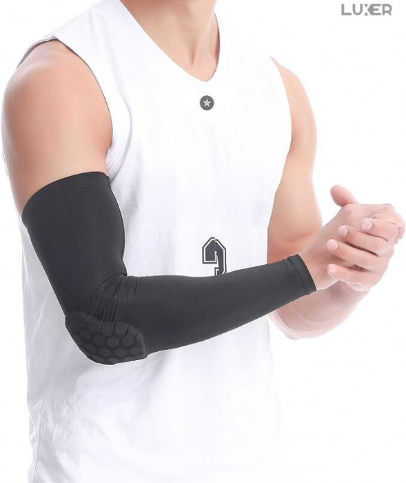 Cotiera cu Tampon de Protectie Luxer, Circumferinta Brat 35-45 cm, Unisex, Negru/Alb, protectie impotriva socurilor cotiere copii hervin intersport decathlon ieftine luxer [11]