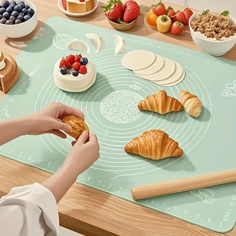 Covoraș din silicon Luxer verde, antiaderent și antiderapant, pentru frământare aluat, dimensiune 65x45 cm, ideal pentru gătit și patiserie. [4]