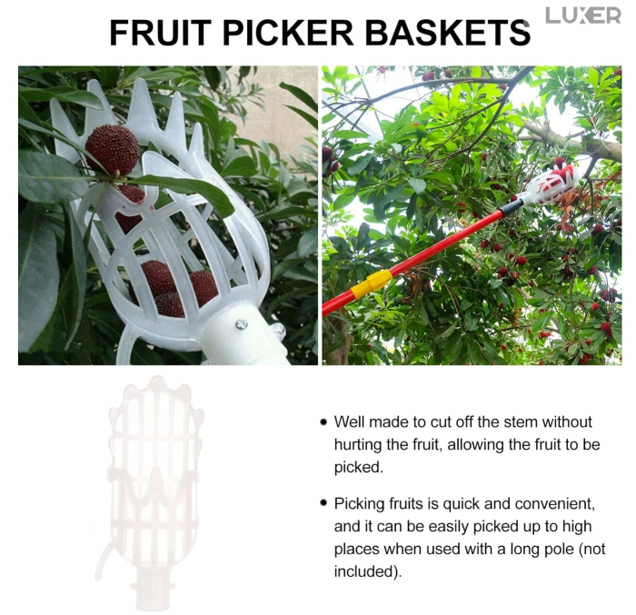 Culegator De Fructe Aflate La Inaltime Luxer, Dimensiuni 20x8 cm, Alb, culecator de fructe cu tija dedeman hornbach gardena leroy merlin pentru mere nuci afine fructe manual [4]