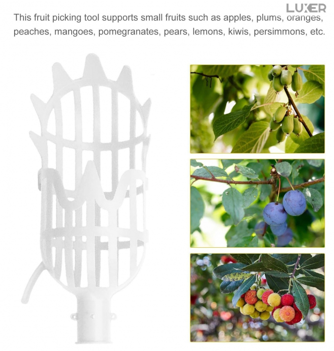 Culegator De Fructe Aflate La Inaltime Luxer, Dimensiuni 20x8 cm, Alb, culecator de fructe cu tija dedeman hornbach gardena leroy merlin pentru mere nuci afine fructe manual [2]