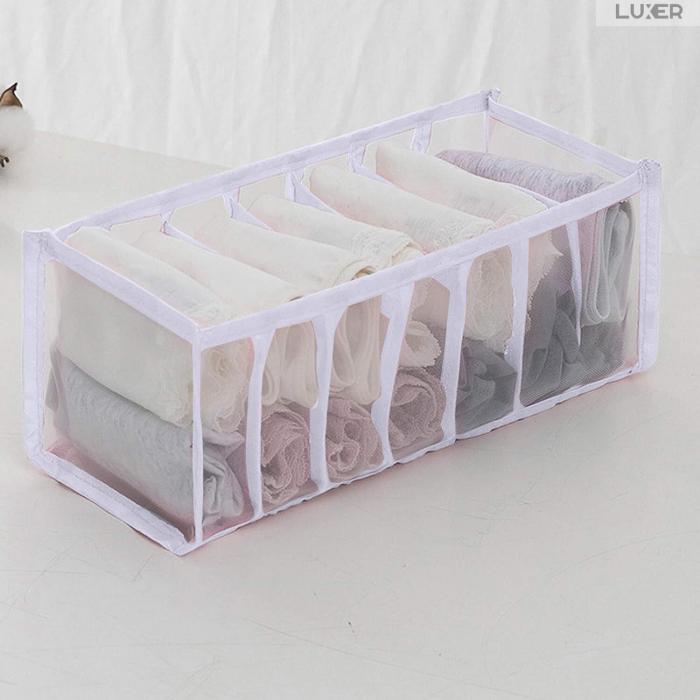Cutie Tip Organizator de Haine si Lenjerie cu 7 Compartimente Luxer, Dimensiuni 36x14x12 cm, Alb, organizator haine bebelusi copii adulti pliabil ikea pepco dedeman jysk jumbo pentru calatorie bagaj sertar dulap dormitor emag leroy merlin luxer [3]
